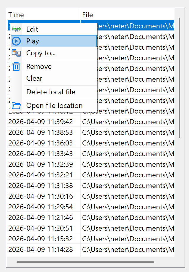 MP3 Audio Recorder Screenshot