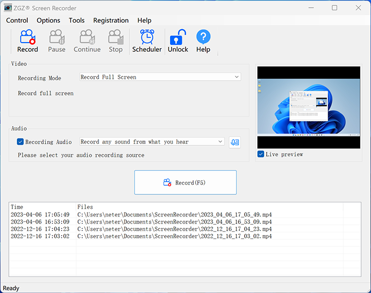 Screenshot of ZGZ Screen Recorder