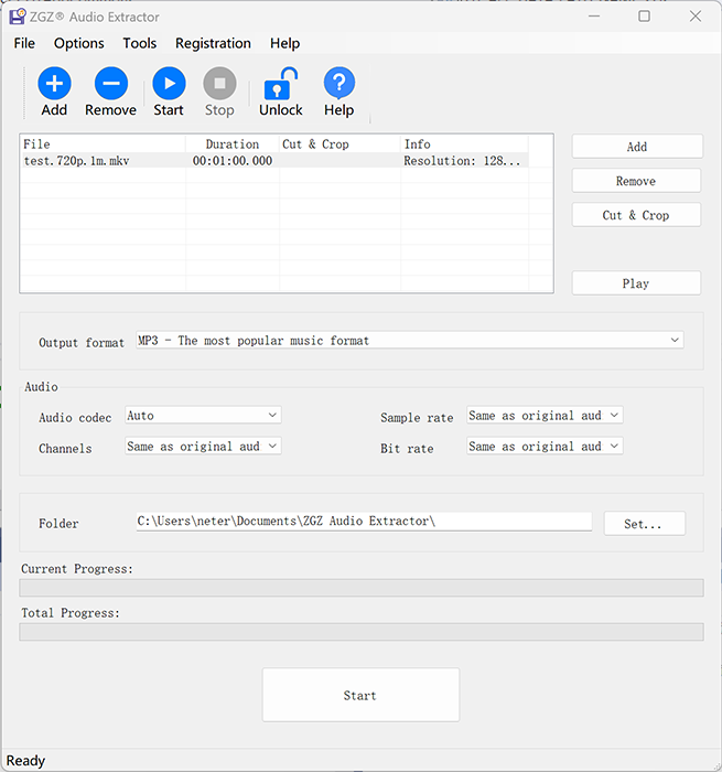 Screenshot of ZGZ Audio Extractor