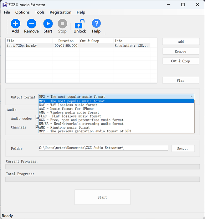 Screenshot of ZGZ Audio Extractor