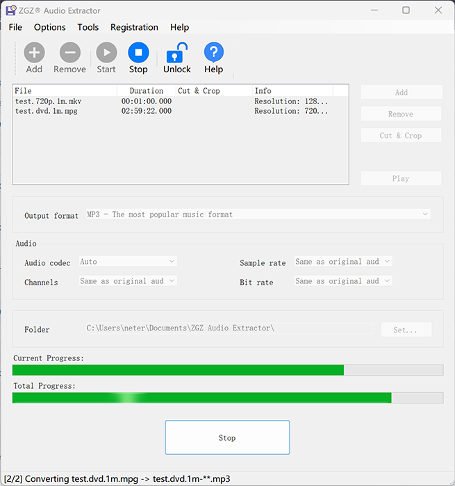 Screenshot of ZGZ Audio Extractor